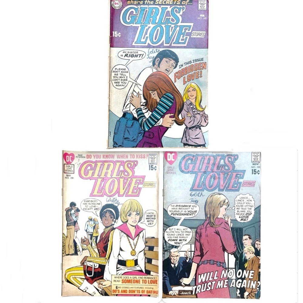 Vintage 1970s DC Comics Girls' Love Comic Books Set of 3 Romance Women Kisses